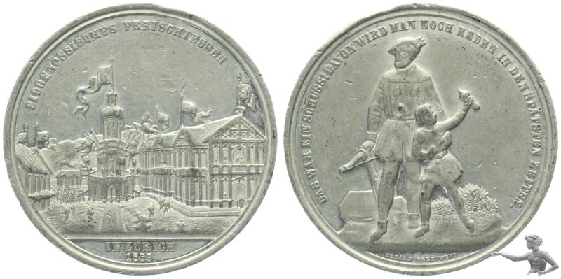 Schützenmedaille 1859 Zürich Zinn Freischiessen